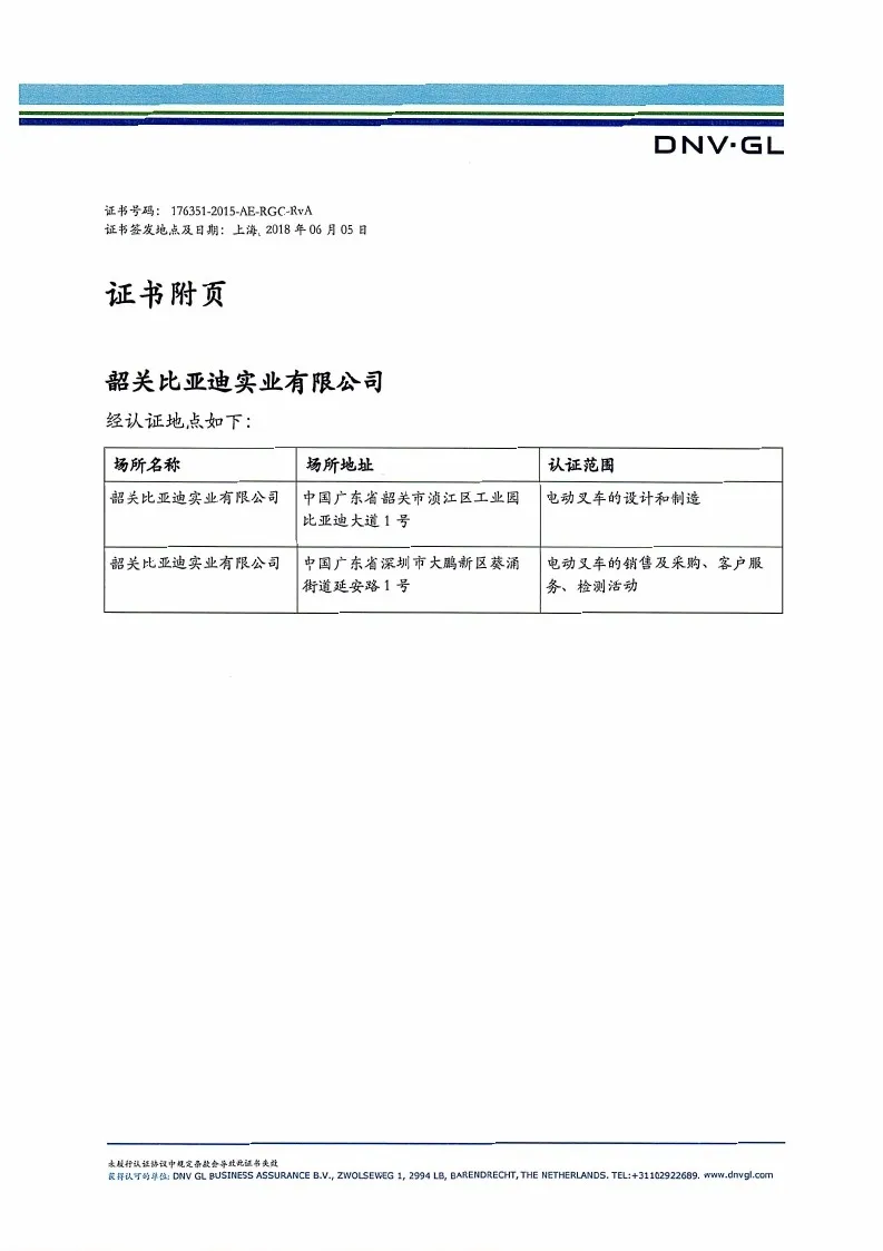 BYD-Gabelstapler ISO14001: Zertifizierung des Umweltmanagementsystems 2015(Figur1)